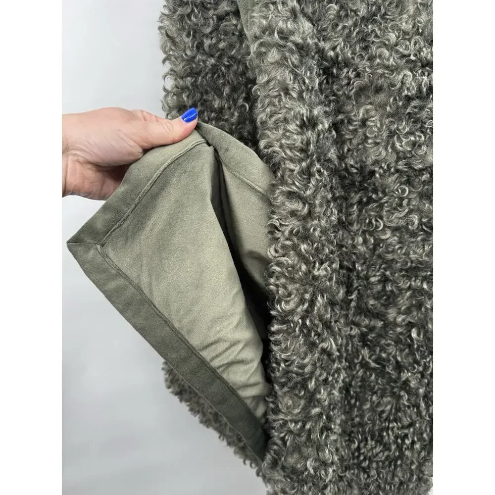Pottery Barn Curled Luxe Moss Green Faux Fur Throw Blanket 50x60in NWT